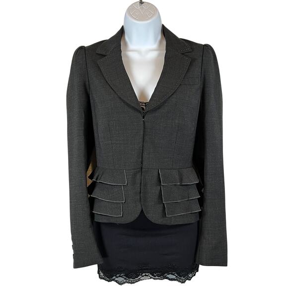 Rebecca Taylor Jackets & Blazers - Rebecca Taylor Tiered Ruffle Peplum Blazer Wool Blend Charcoal Jacket Womens 4